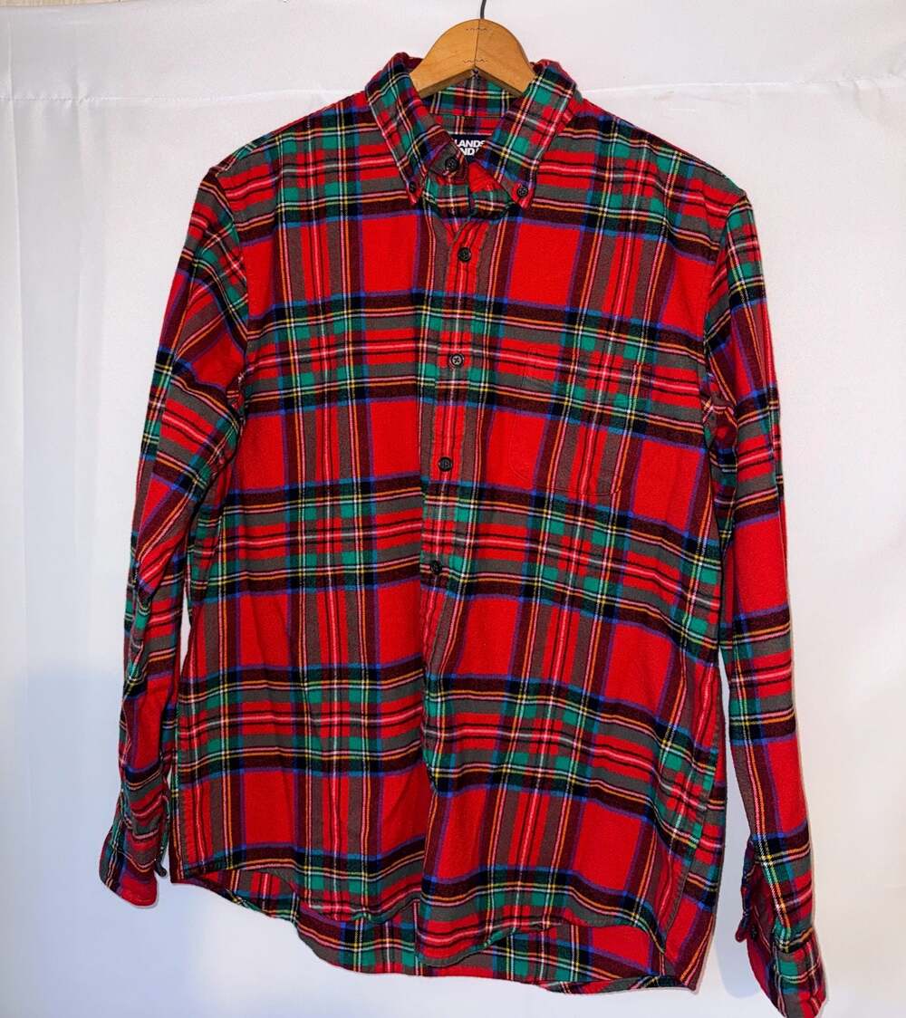 Lands' End Men's Traditional Fit Long Sleeve Flannel Shirt Red Tartan Plaid
